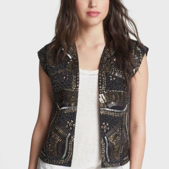 Hinge Womens Sequins Embellished Cotton Sleeveless Vest Metallic Size M - Picture 1 of 8